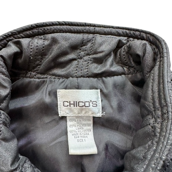 Chico’s Black Shimmer Quilted Zip Front Vest Size 1 - Picture 2 of 6